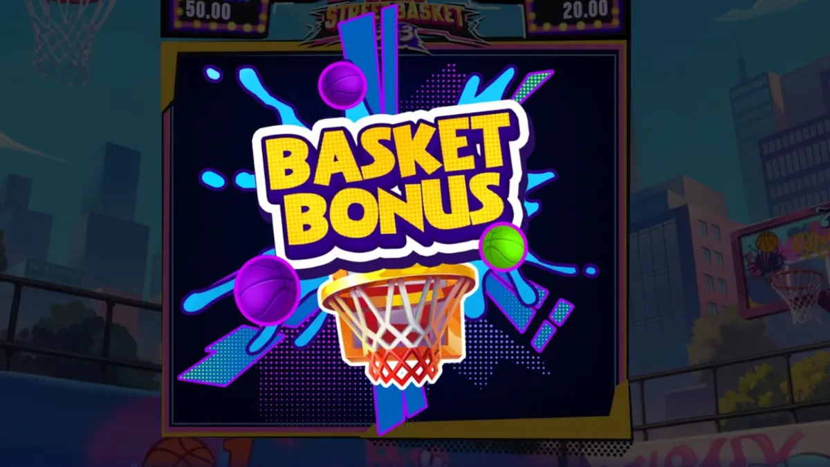 Street Basket 3x3 স্লটের একটি দৃশ্য যেখানে বাস্কেটবল কোর্টের পরিবেশ ফুটে উঠেছে